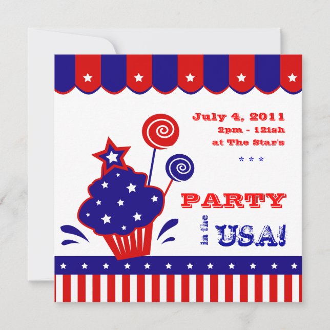 July 4th Independence Day BBQ Invitation Red White (Front)