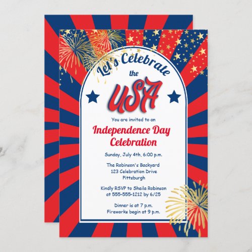July 4th Independence Day Celebrate the USA Party  Invitation
