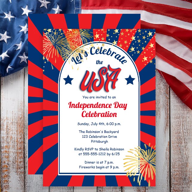 July 4th Independence Day Celebrate the USA Party  Invitation (July 4th Independence Day "Let's Celebrate the USA" Holiday Party Invitation )