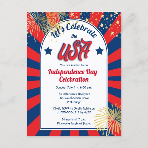 July 4th Independence Day Celebrate the USA Party  Postcard