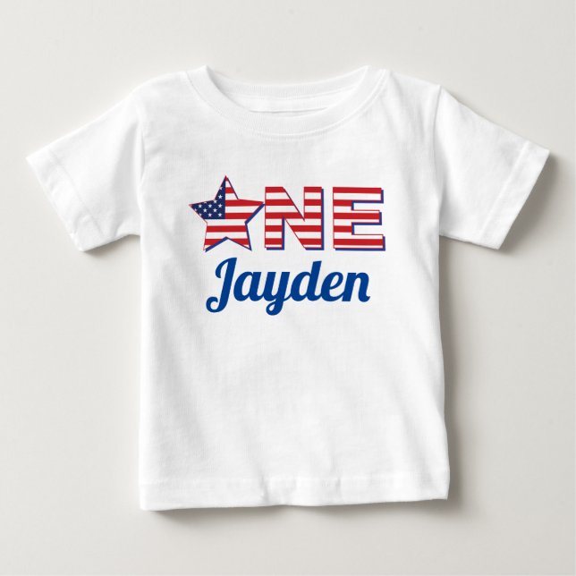 July 4th Independence Day ONE 1st Birthday Baby T-Shirt (Front)