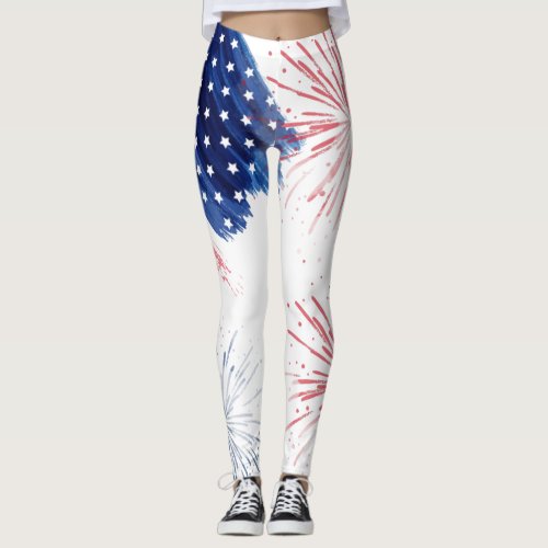 July 4th Independence Day Parade Red White Blue Leggings