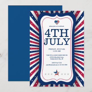 July 4th Independence Day Stars & Stripes Cookout Invitation