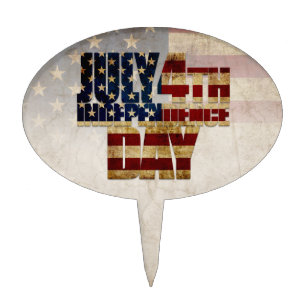 July 4th Independence Day Vintage Flag Design Cake Topper