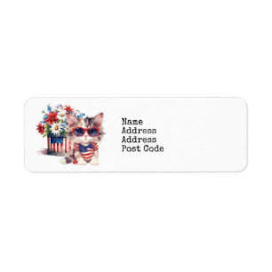 July 4th Independence Day with Kitten Cat Label
