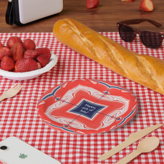July 4th Kaleidoscope Red White Blue Paper Plates (Picnic)