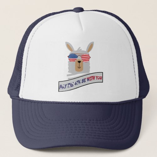 July 4th Llama Red White Blue Colors USA America  Trucker Hat
