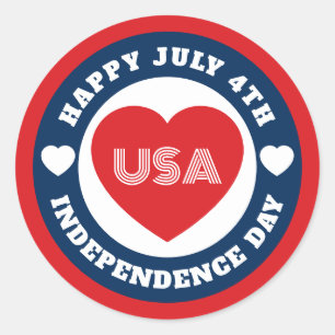 July 4th Love the USA Patriotic Red White Blue Classic Round Sticker