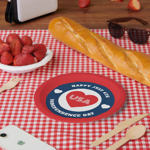 July 4th Love the USA Patriotic Red White Blue Paper Plates