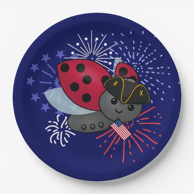 July 4th Minuteman Ladybug Paper Plates (Front)