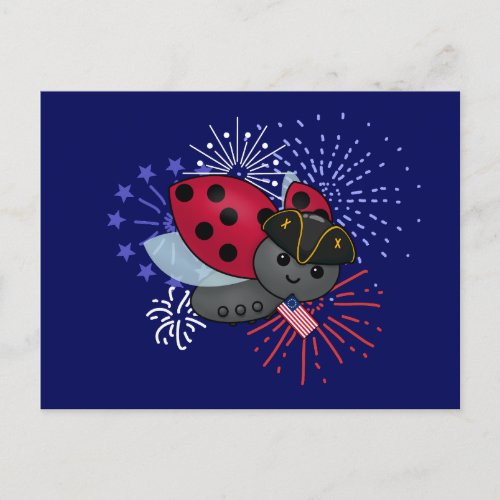 July 4th Minuteman Ladybug Postcard