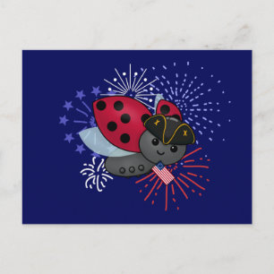 July 4th Minuteman Ladybug Postcard
