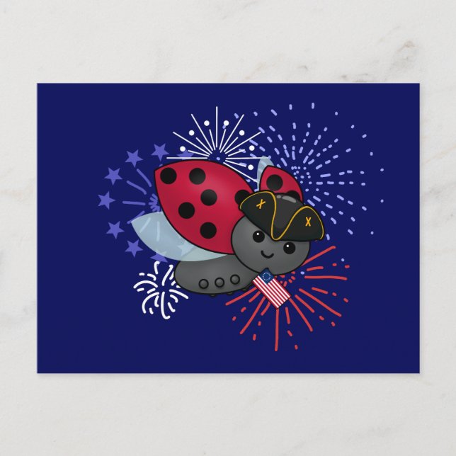 July 4th Minuteman Ladybug Postcard (Front)
