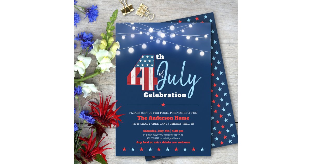 July 4th Modern BBQ Stars Stripes Red White Blue Invitation | Zazzle