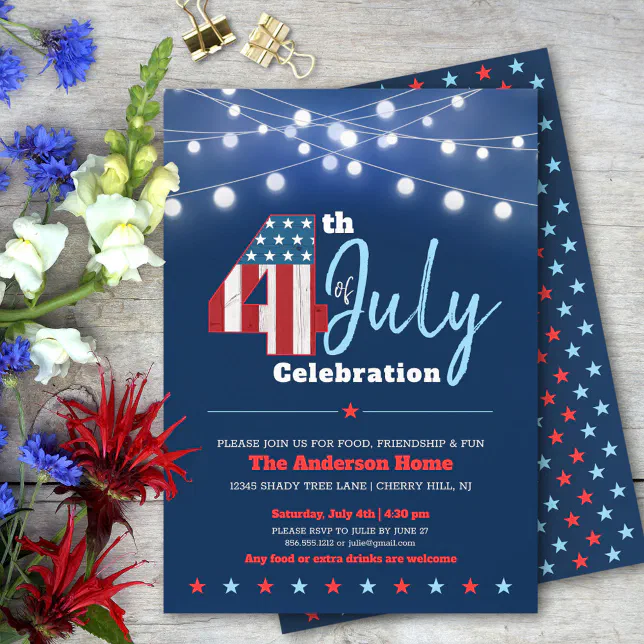 July 4th Modern BBQ Stars Stripes Red White Blue Invitation | Zazzle