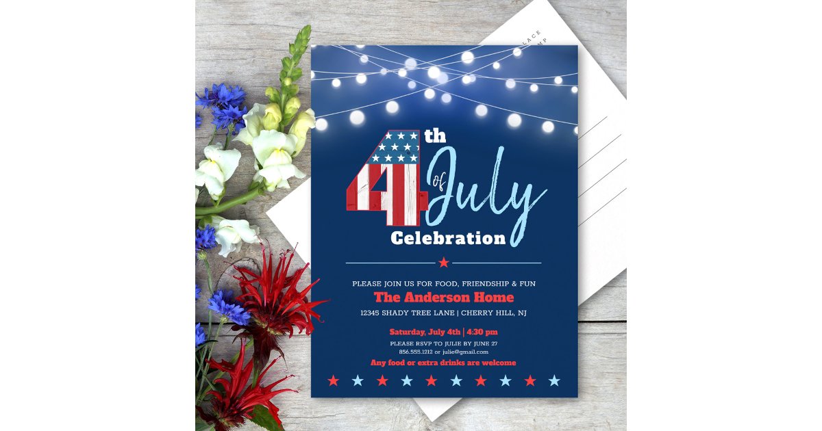 July 4th Modern BBQ Stars Stripes Red White Blue Invitation Postcard ...