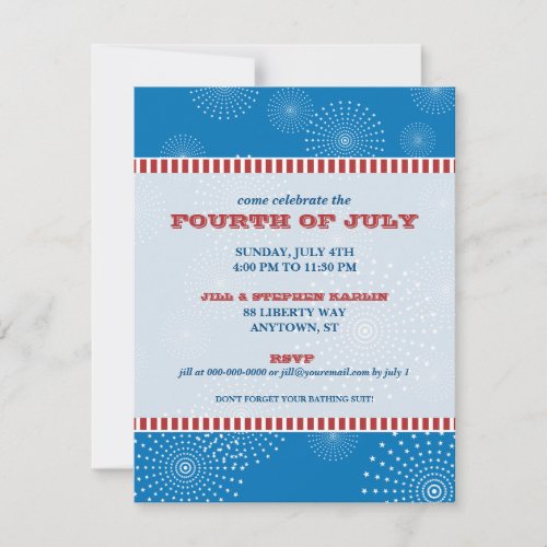 July 4th Party Explosion Party Personalized Invites