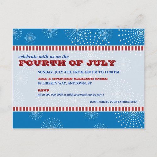 July 4th Party Explosion Party Invitation Postcard