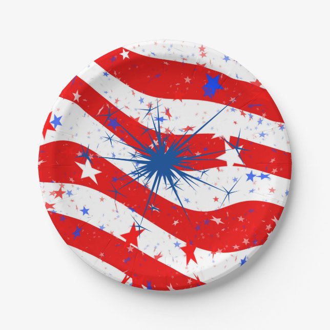 July 4th Party Paper Plates, 7" Round Paper Plate (Front)
