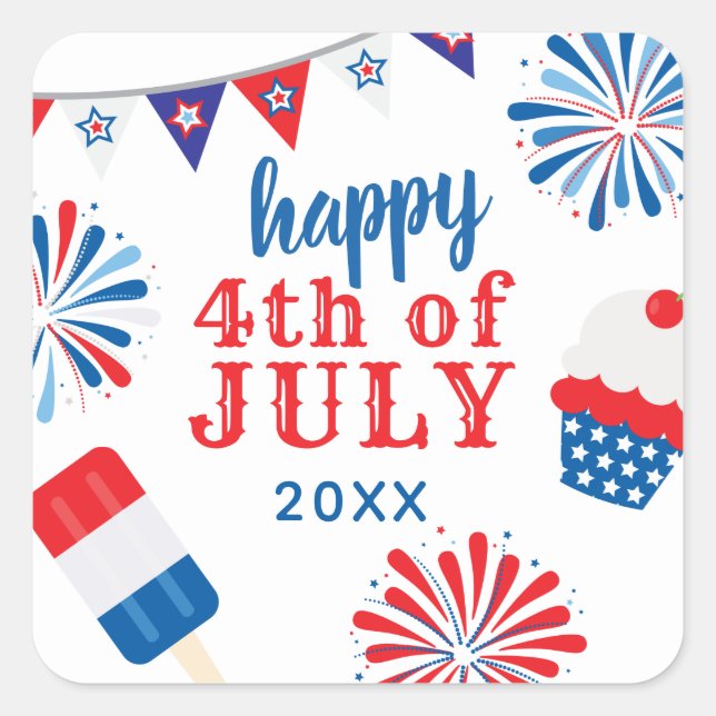 July 4th Party Square Sticker (Front)