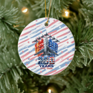 July 4th Patriotic 250 Year Birthday Ceramic Ornament