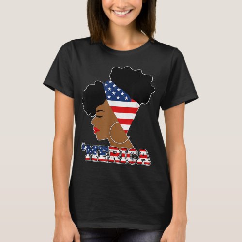 July 4th Patriotic Afro Puff American Flag Black G T_Shirt