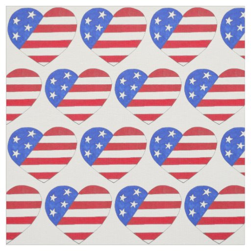 July 4th Patriotic American Flag Heart USA Love Fabric