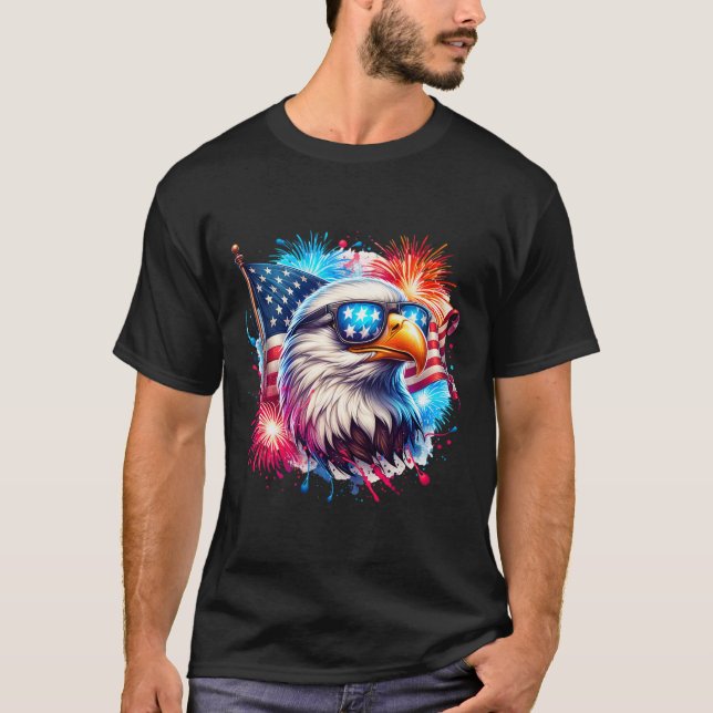 July 4th Patriotic Bald Eagle Usa American Flag Fi T-Shirt (Front)