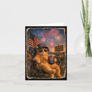 July 4th Patriotic Cat Drinking Iced Coffee 250 Card
