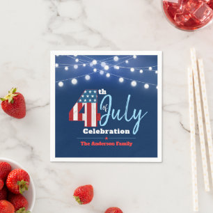 July 4th Patriotic Red White Blue Lights USA Flag Napkins