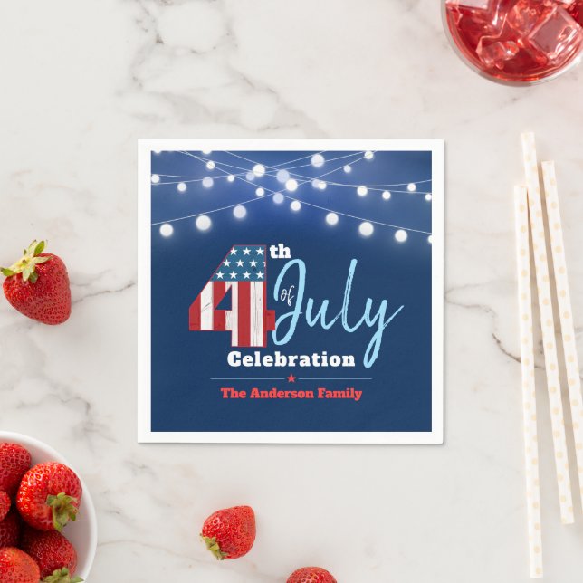 July 4th Patriotic Red White Blue Lights USA Flag Napkins (Insitu)