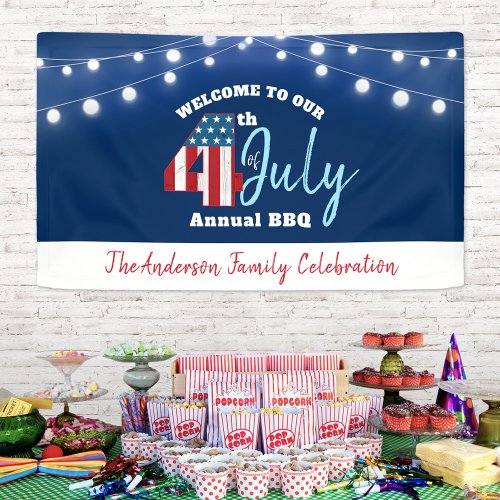 July 4th Patriotic Red White Blue USA Flag Lights Banner