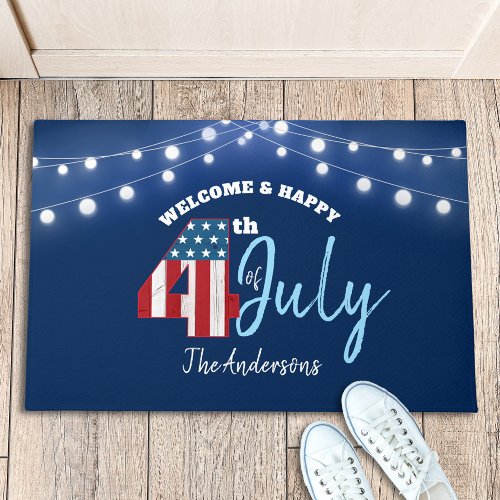July 4th Patriotic Red White Blue USA Flag Lights Doormat