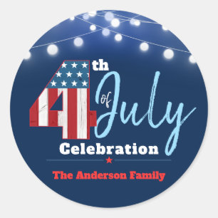July 4th Patriotic Red White Blue USA Flag Modern Classic Round Sticker