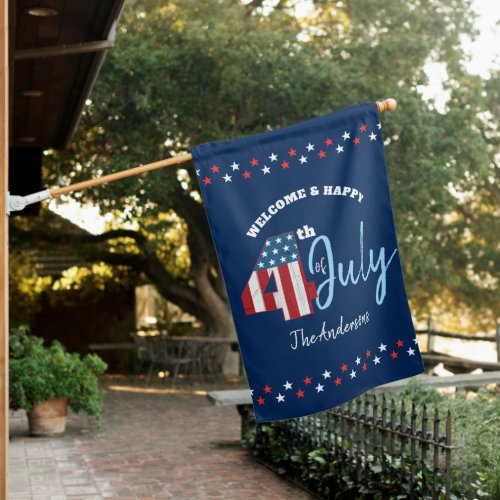 July 4th Patriotic Stars Red White Blue USA Rustic House Flag