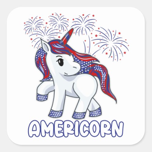 July 4th Patriotic Unicorn American Colors Square Sticker
