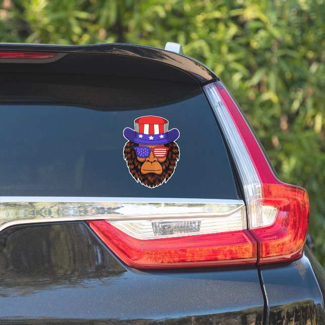 July 4th Patriotic USA Hat Wearing Bigfoot Sticker (Car Side)