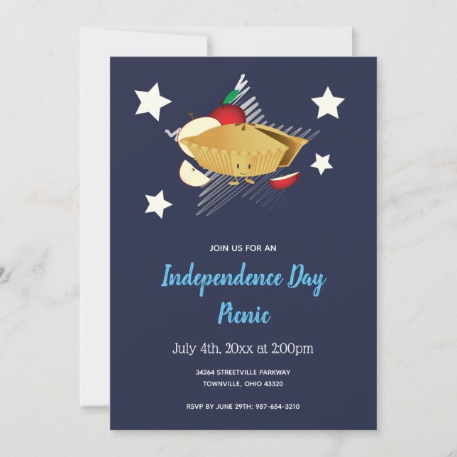 July 4th Picnic Cartoon Apple Pie Invitation (Front)