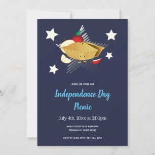 July 4th Picnic Cartoon Apple Pie Invitation