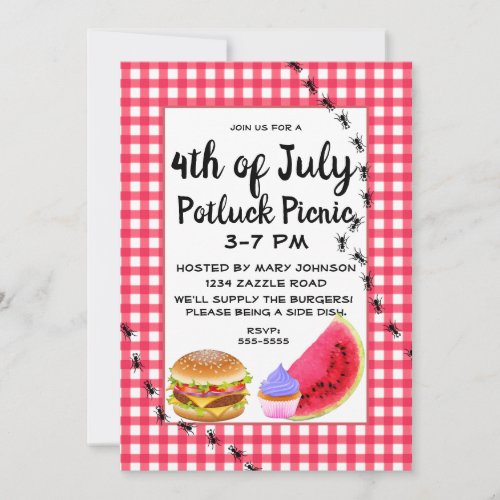 July 4th Picnic Watermelon Ants Invitation