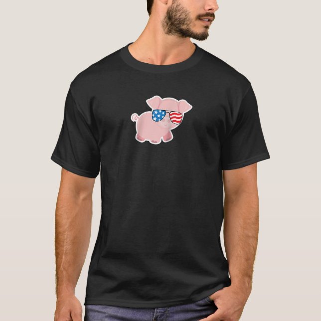 July 4th Piggy Pig Funny American Flag USA Fourth  T-Shirt (Front)