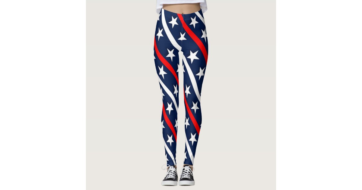 July 4th red, white and blue pattern leggings | Zazzle