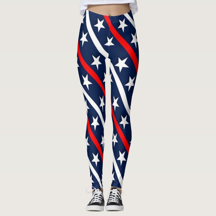 July 4th red, white and blue pattern leggings | Zazzle