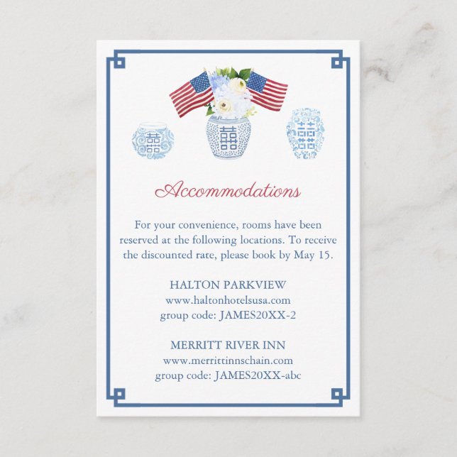 July 4th Red White And Blue Wedding Accomodations Enclosure Card (Front)