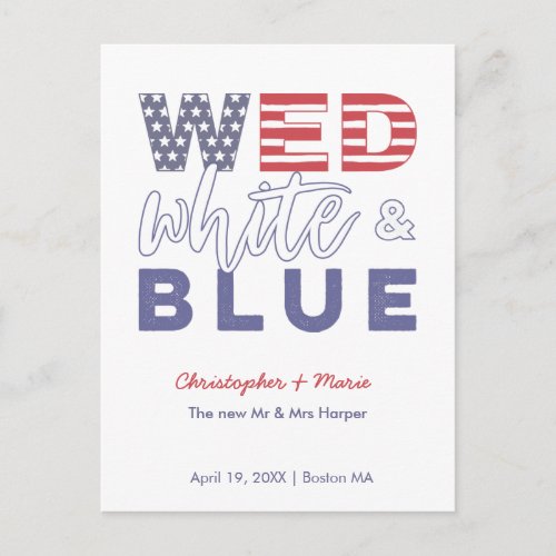 July 4th Red White And Blue Wedding Elopement Announcement Postcard