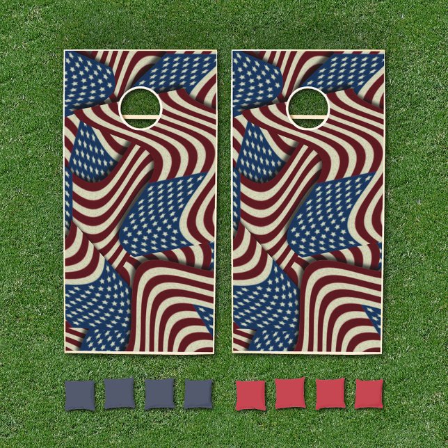 July 4TH Red White & Blue American Flags Cornhole Set (Creator Uploaded)
