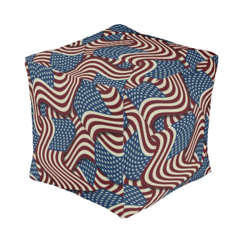 July 4th Red White  Blue American Flags Pouf