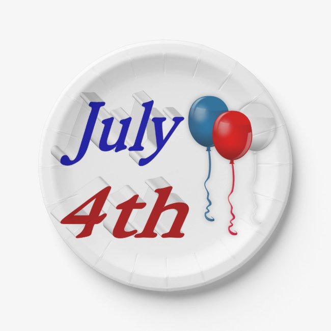 July 4th Red White Blue Balloons 3D Paper Plates