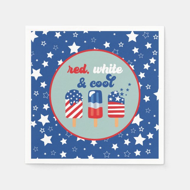 July 4th Red White Blue Birthday Napkins (Front)