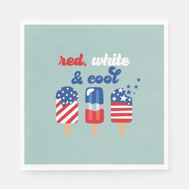 July 4th Red White Blue Birthday Napkins (Front)
